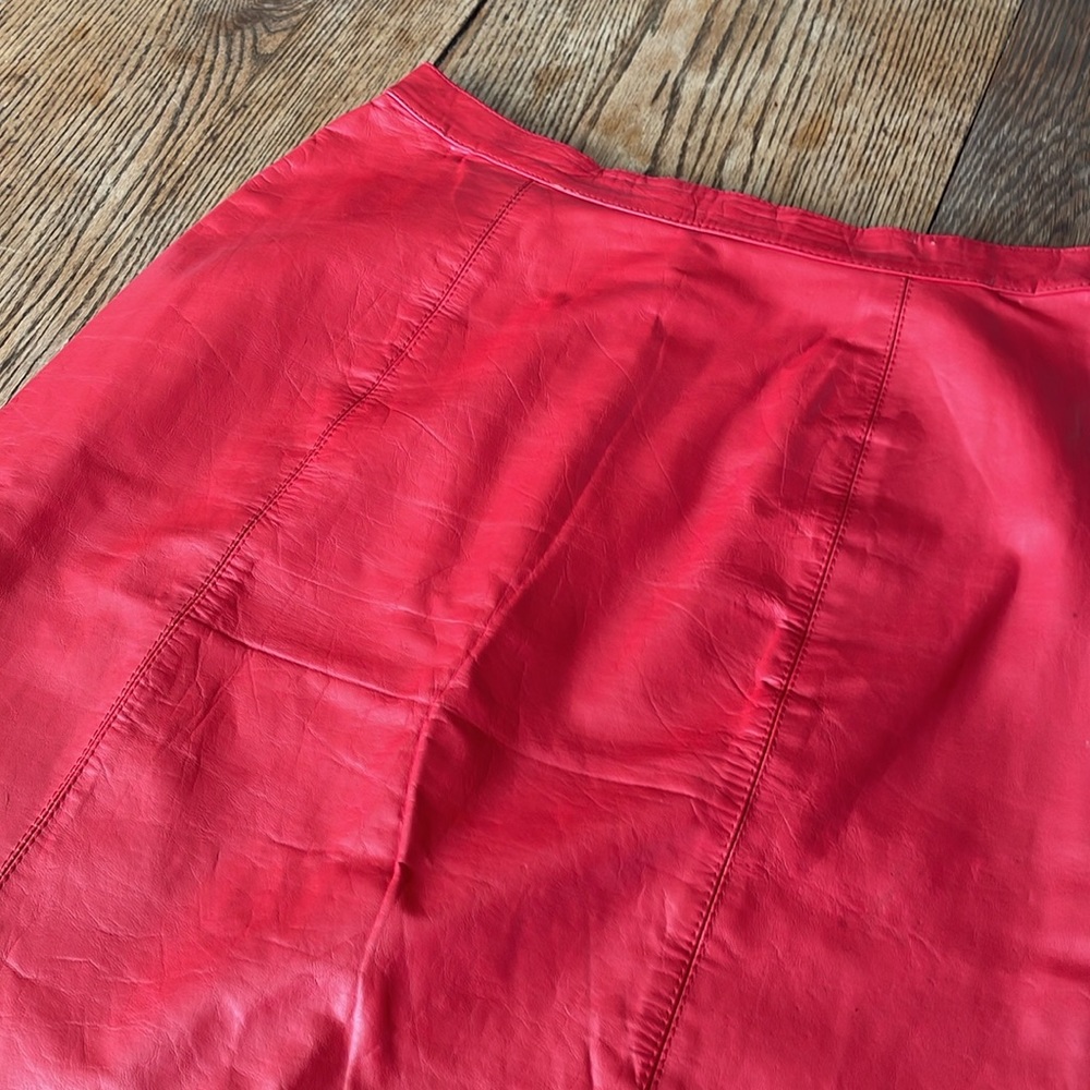 Women's Pink Red. Genuine Leather Pencil Skirt. - Picture 2 of 4